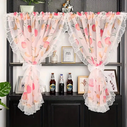 Fruit Print Kitchen Curtains - Sheer Lace Rod Pocket, Set of 2