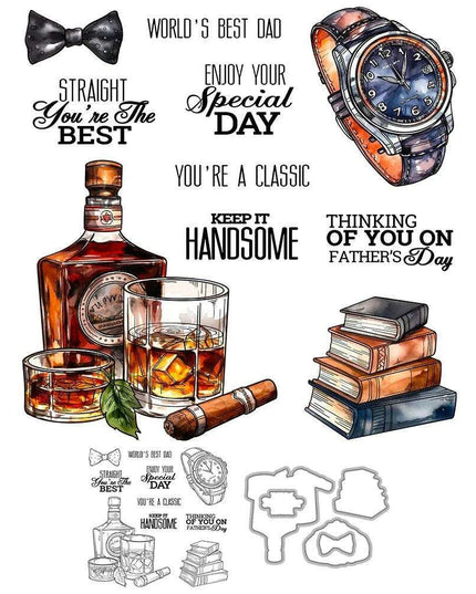 Wine & Literature Themed Crafting Die and Stamp Set for Creative DIY Projects