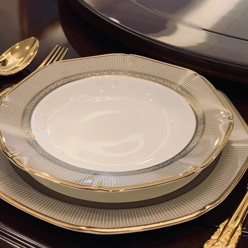 Luxury Bone Dining Set with Ceramic Plates, Bowls, and Cutlery