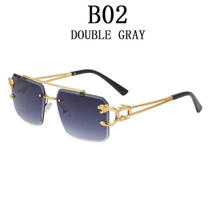 Retro Rimless Sunglasses with Wood Finish and UV Protection