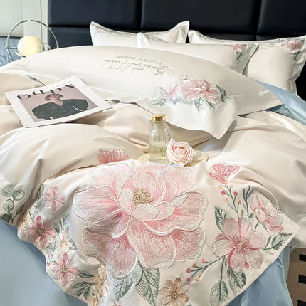 Beautiful Life 888 Luxury 100% Cotton Embroidered Duvet Cover Set, 4pc