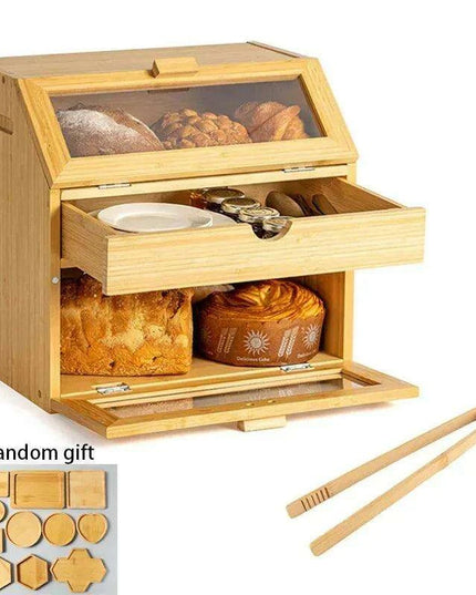 Elegant 3-Tier Bamboo Bread Storage Box with Clear Viewing Window - Chic Organizer for Fresh Baked Goods