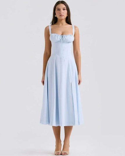 Elegant Black Midi Dress for Women - Lace-Up Spaghetti Strap Summer Party Dress 2023