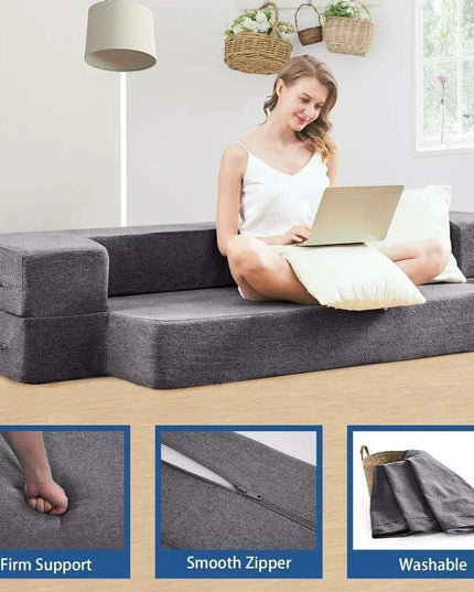 Grey Linen Memory Foam Convertible Sofa Bed: Twin Size Armchair Sleeper