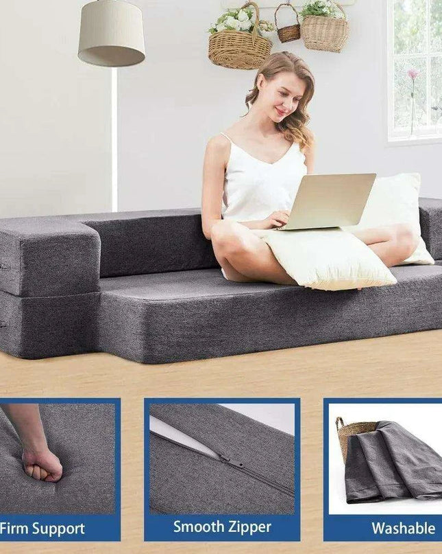 Grey Linen Memory Foam Convertible Sofa Bed: Twin Size Armchair Sleeper