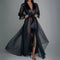 QINGSHUJI Elegant Vintage Sheer Mesh Maxi Dress with Split Hem