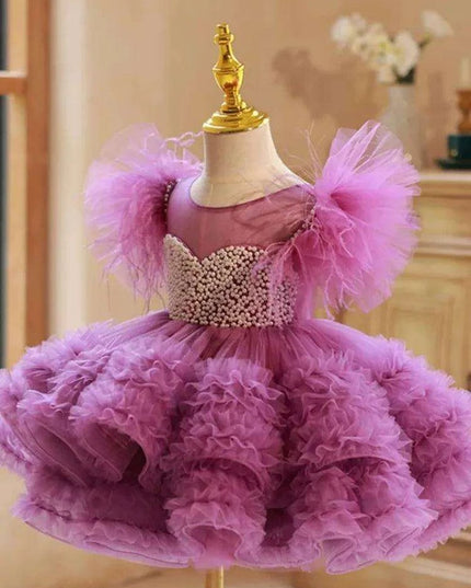 Elegant Beaded Mesh Princess Dress for Girls