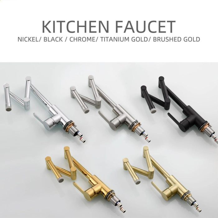 Versatile Brass Kitchen Faucet with Space-Saving Foldable Design
