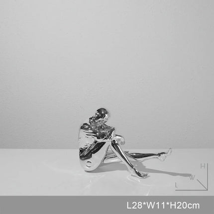 Mechanical Goddess Figurine with Chrome Finish, Futuristic Art Sculptu