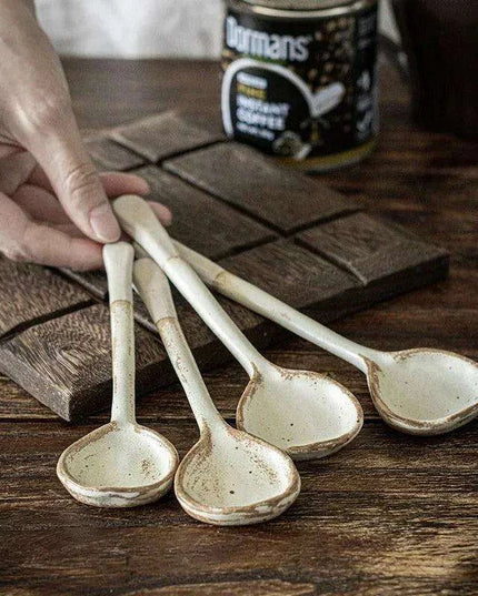 Elegant Japanese Stoneware Soup Spoon with Long Ergonomic Handle for Refined Dining