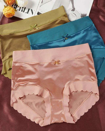 Elegant 2-Pack High-Waisted Satin Ice Silk Seamless Breathable Briefs with Butt Enhancing Design