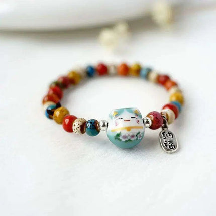 Lucky Cat Beaded Bracelet - Adjustable Harajuku Fashion Statement for Trendy Girls