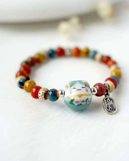 Lucky Cat Beaded Bracelet - Adjustable Harajuku Fashion Statement for Trendy Girls