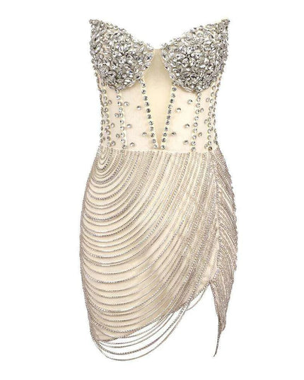 Radiant Crystal Embellished Sheath Dress - Chic Above Knee Gown for Weddings and Special Events