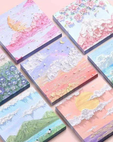 Vintage Art-Inspired Sticky Note Collection - Retro Landscape Memo Pads for Creative Spaces
