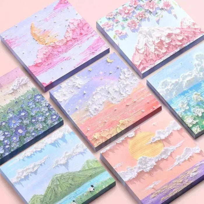 Vintage Landscape Oil Painting Memo Pads - Artistic Office Stationery for Retro Vibes