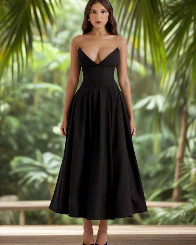 Chic Black Backless A-Line Spaghetti Strap Maxi Dress - Stunning Off-Shoulder Evening Fashion