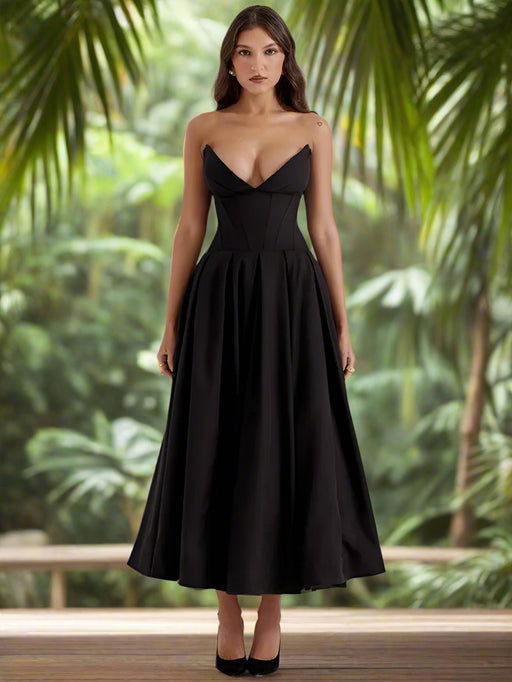 Chic Black Backless A-Line Spaghetti Strap Maxi Dress - Stunning Off-Shoulder Evening Fashion