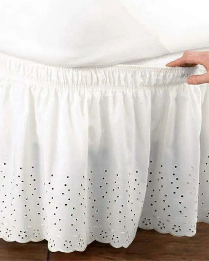 Embroidered Floral Cotton Queen Bed Skirt - Elastic Fit with Elegant Finish