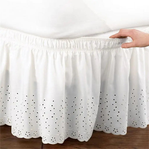 Queen Size Cotton Embroidered Bed Skirt with Easy Fit Elastic - Floral Design