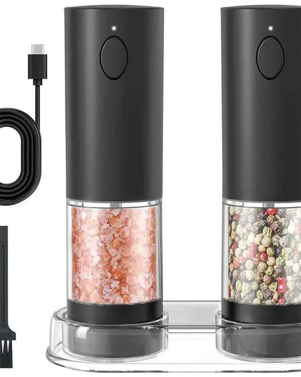 Stylish Rechargeable Electric Salt and Pepper Mill Set with Convenient Storage Base