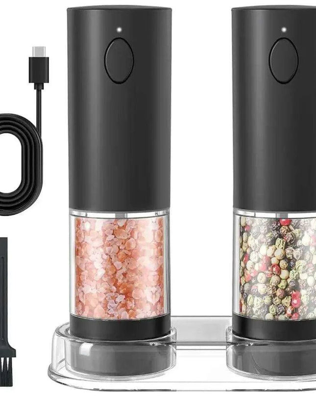 Stylish Rechargeable Electric Salt and Pepper Mill Set with Convenient Storage Base