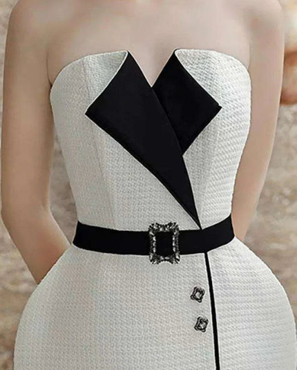 Elegant Strapless Jacquard Party Dress with Color Contrast Accents