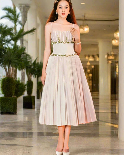 Stylish Pleated Camisole Dress with Floral Details