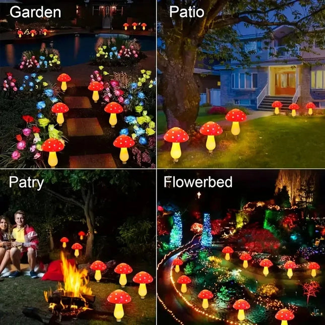 Solar Crackle Mushroom Garden Lights | Red, 8 / 12 / 20 Pack, ABS Stakes