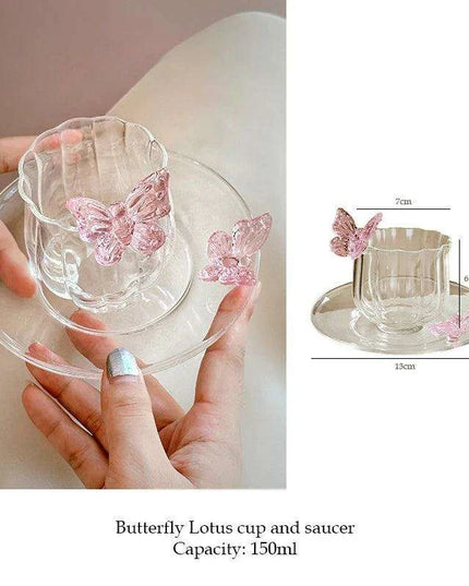 Charming Floral Butterfly Glass Teacup Set - Perfect for Elegant Tea Events