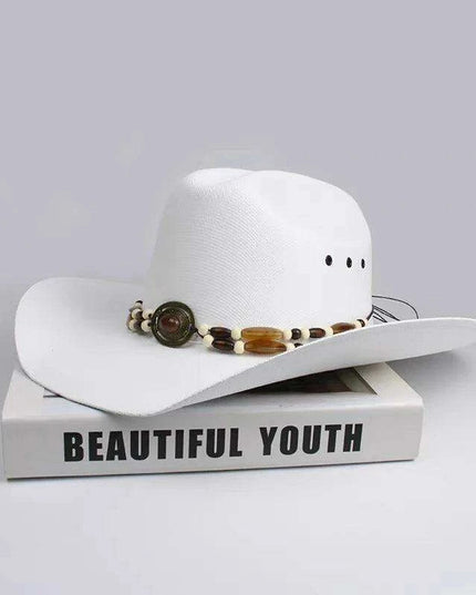 Classic Waterproof Cowboy Hat with Unique Cowhead Detail - Trendy Straw Sun Protection Accessory