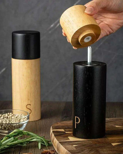 Elegant 7-Inch Salt and Pepper Mill Set with Chic Wooden Holder for Gourmet Dining