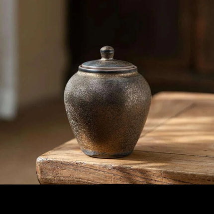 Elegant Vintage Gilt Ceramic Tea Pot - Artistic Storage Solution and Stylish Home Accent