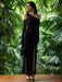Black Asymmetrical Long Sleeve Maxi Dress with Backless Cut-Out