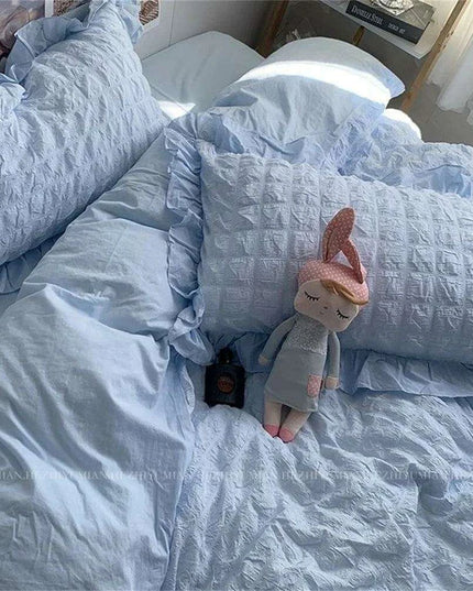 Kawaii Seersucker Ruffled Lace Bedding Collection