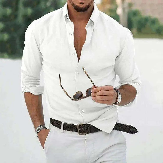 Men's Elegant Lightweight Linen Shirt – Essential Long Sleeve for Summer Beach Style