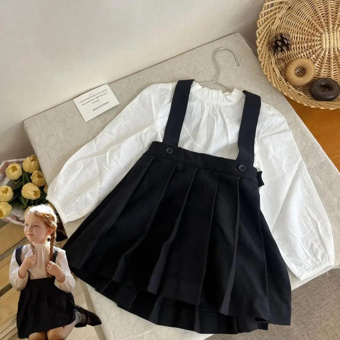 Girls' Long Sleeve Top and Playful Suspender Skirt Ensemble for Effortless Style