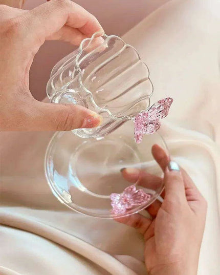 Charming Pink Bow Glass Cup and Saucer Set - 150ml Kids' Drinkware Gift