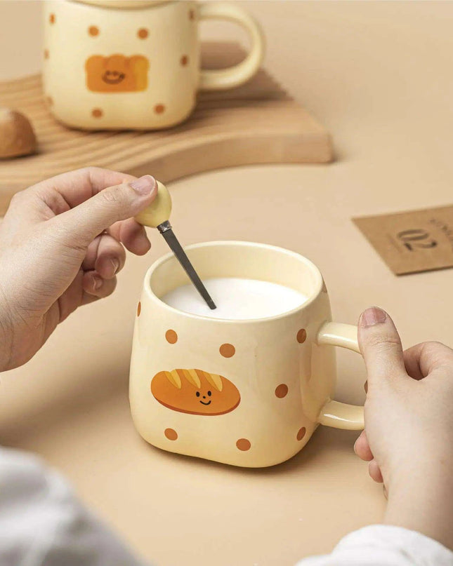 Elegant White Porcelain Coffee Mug Set with Bread Handle - Festive Cheer Collection