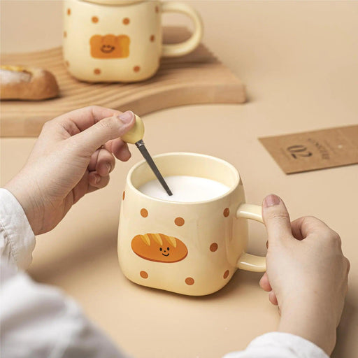 Elegant White Porcelain Coffee Mug Set with Bread Handle - Festive Cheer Collection