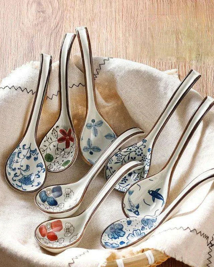 Elegant Vintage Japanese Bone China Spoon with Long Handle for Exquisite Dining