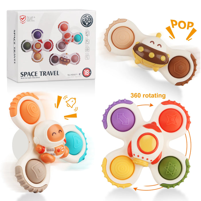 3pcs Baby Cartoon Space Gyro Fidget Spinner - Educational Rattle Bath Toys for Boys and Girls