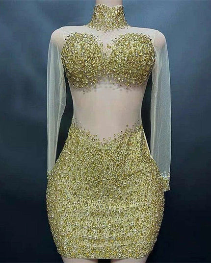 Elegant Sky Blue Sheer Evening Dress with Radiant Diamond Accents