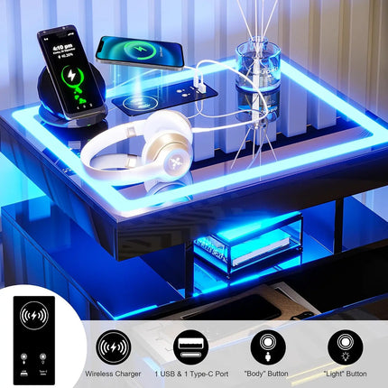 Comfort Haven LED Nightstand with Charging Station & 2 Drawers