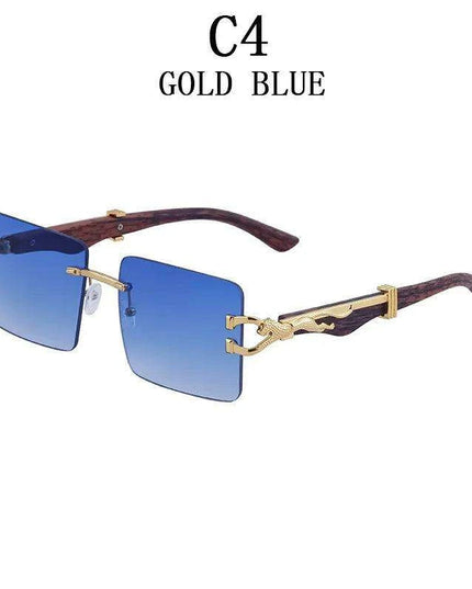 Retro Rimless Sunglasses with Wood Finish and UV Protection