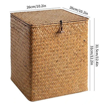 Woven Seagrass Storage Basket with Lid - Elegant and Functional Home Organizer