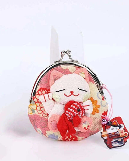 Floral Maneki Neko Coin Purse - Japanese Lucky Cat Wallet for Everyday Elegance