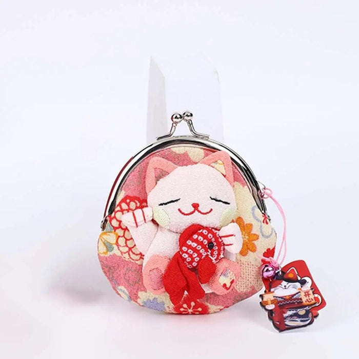 Floral Maneki Neko Coin Purse - Japanese Lucky Cat Wallet for Everyday Elegance