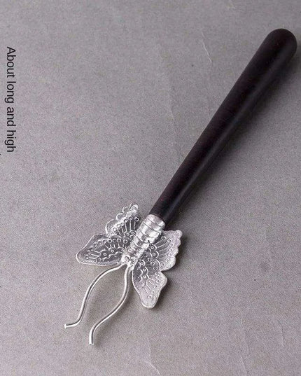 Elegant Japanese Copper Teapot Set with Silver Fork and Iron Stand