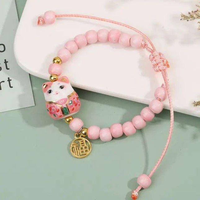 Lucky Cat Beaded Bracelet - Adjustable Harajuku Fashion Statement for Trendy Girls